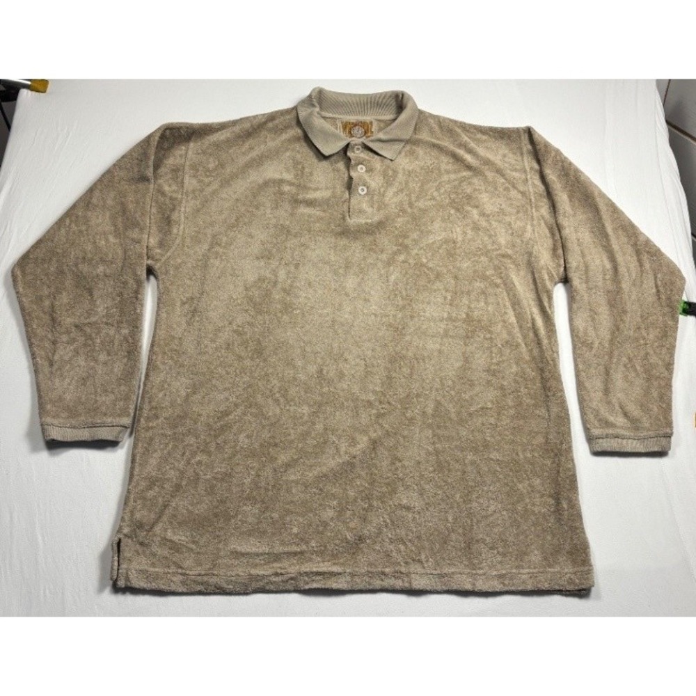 WEEK ENDZ OFF Men's Velour Polo Shirt Tan Long Sleeve Pullover XXL Cotton Blend